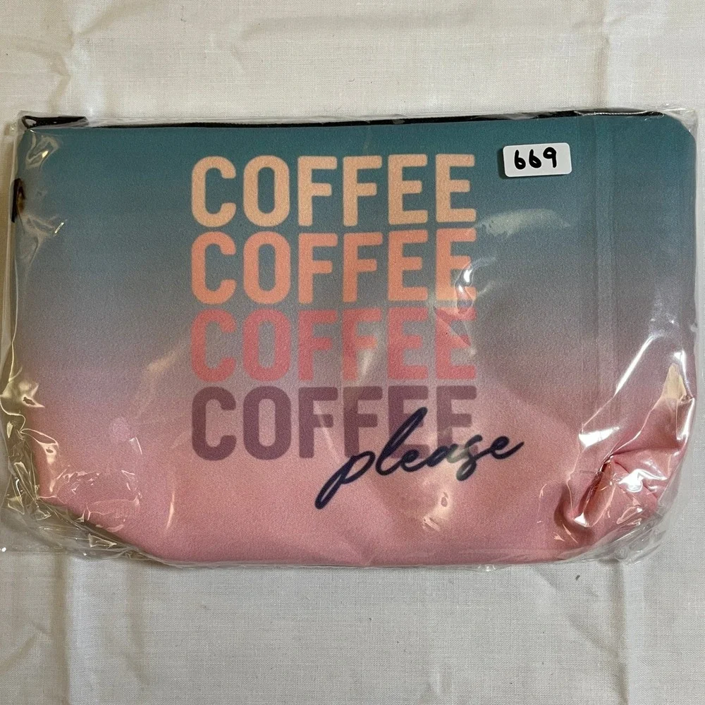 The Pouch Cosmetic Bag Women One Size Pink Teal NWT Coffee Graphic Ombre Pouch